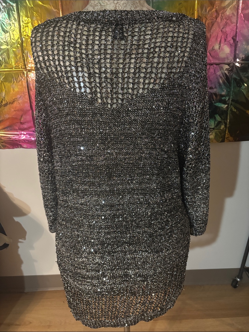Lauren Michelle Silver Metallic Open knit sweater. - Picture 3 of 5